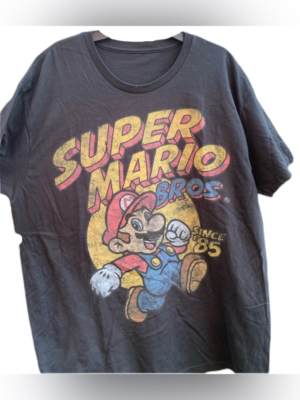 Super Mario Bros Since 85 Mens Large Black Graphic Tee Shirt